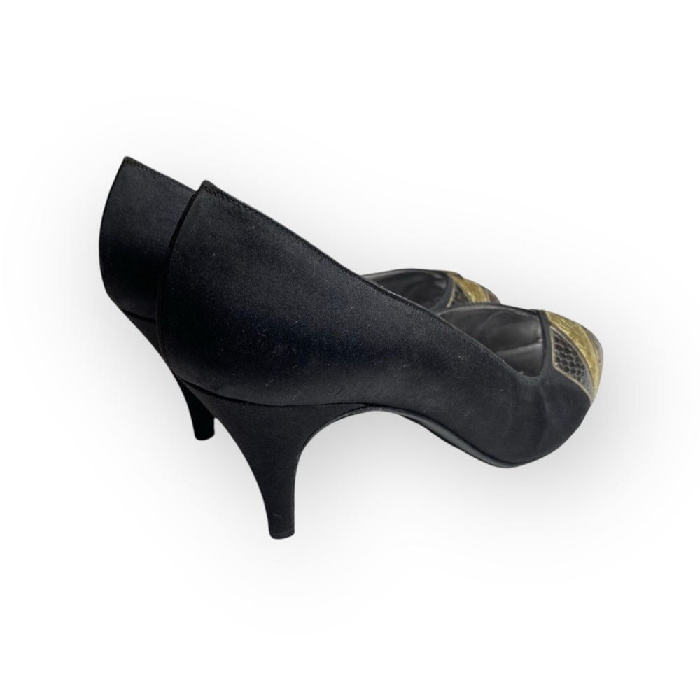 Vintage: Bruno Magli ✦ Kitten Heel Peep Toe Pumps ✦ Metallic Leather Patchwork ✦ - Picture 3 of 16